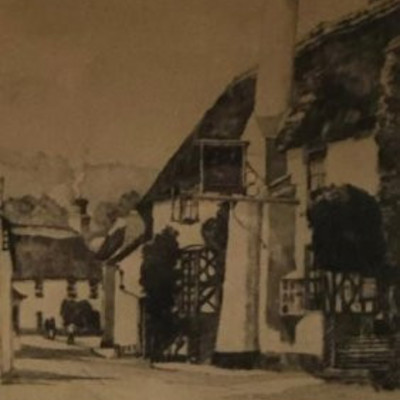 Vintage European Village Scene Etching