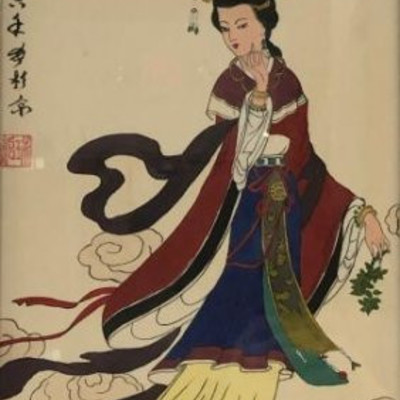 Vintage Chinese Painting on Linen