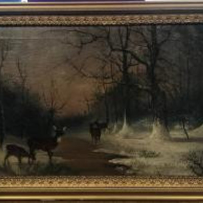 Signed Winter Scene Hudson River School Style Painting