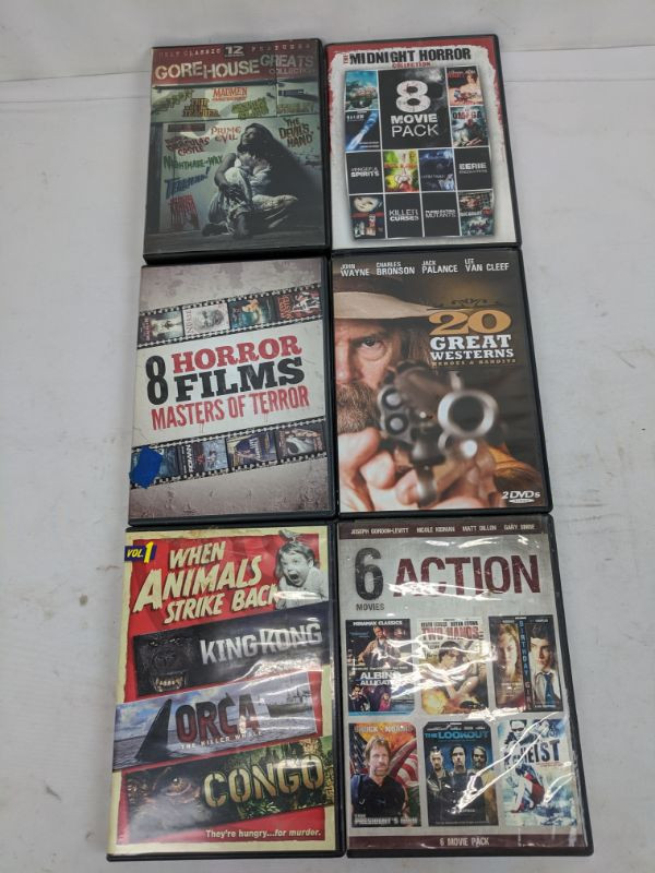 6 Multi Movie DVDs: Gore House - 6 Action R/Not Rated | EstateSales.org