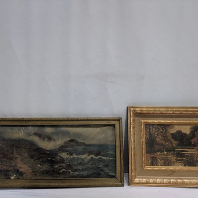 2 Scenery Paintings Framed, Gold/Bronze