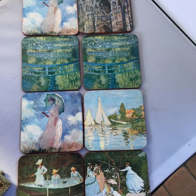 Vintage set of 8 coasters with images after Renoir