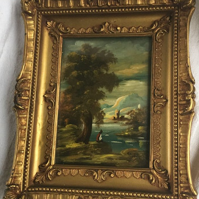 VINTAGE Lot of 2 OIL MINIATURE PAINTINGS EACH SIGNED