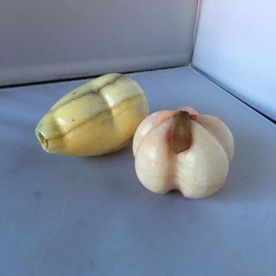 Italian carved alabaster marble stone fruits - set of 5