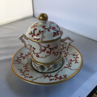 Vintage Sevres two-handled sugar bowl with lid and votive candle hold set of 2