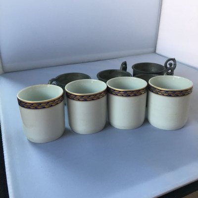 Vintage J Kronester Bavaria Mini Porcelin Cups With Silver Holders/Handles Set of 4