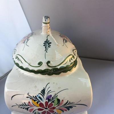 Vintage Portugal hand-painted and Numbered ceramic lidded cookie jar
