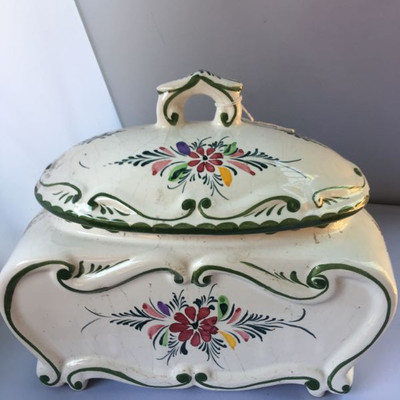 Vintage Portugal hand-painted and Numbered ceramic lidded cookie jar