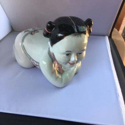 Vintage porcelain Chinese-woman pillow-headrest