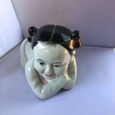 Vintage porcelain Chinese-woman pillow-headrest