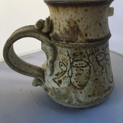 Vintage Asian artist-signed ceramic tankard