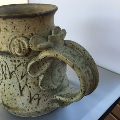 Vintage Asian artist-signed ceramic tankard