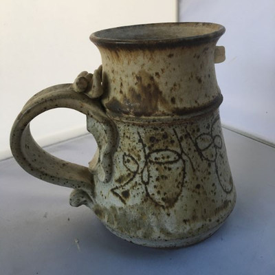 Vintage Asian artist-signed ceramic tankard