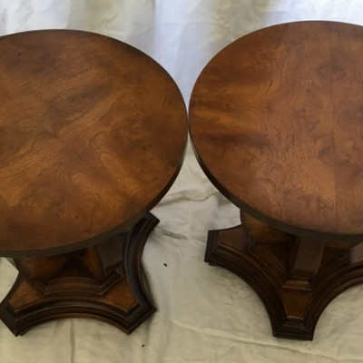 SUPERB SET OF TWO ANTIQUE WALNUT SMALL ROUND TABLES BY COLUMBIA