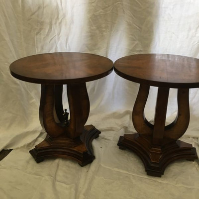SUPERB SET OF TWO ANTIQUE WALNUT SMALL ROUND TABLES BY COLUMBIA