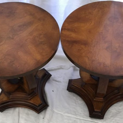 SUPERB SET OF TWO ANTIQUE WALNUT SMALL ROUND TABLES BY COLUMBIA