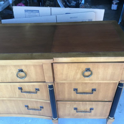 Vintage 1960's Large Credenza, Mirror Pair Side Stands Drexel Egyptian Revival