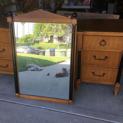 Vintage 1960's Large Credenza, Mirror Pair Side Stands Drexel Egyptian Revival
