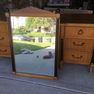 Vintage 1960's Large Credenza, Mirror Pair Side Stands Drexel Egyptian Revival