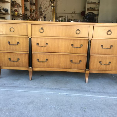 Vintage 1960's Large Credenza, Mirror Pair Side Stands Drexel Egyptian Revival