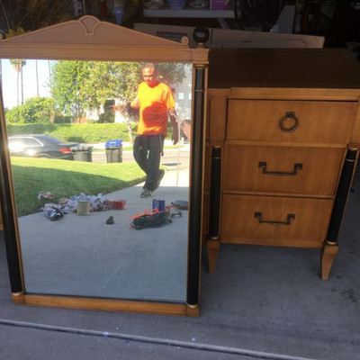 Vintage 1960's Large Credenza, Mirror Pair Side Stands Drexel Egyptian Revival