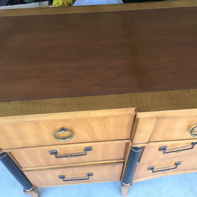 Vintage 1960's Large Credenza, Mirror Pair Side Stands Drexel Egyptian Revival
