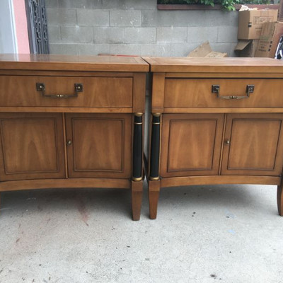 Vintage 1960's Large Credenza, Mirror Pair Side Stands Drexel Egyptian Revival