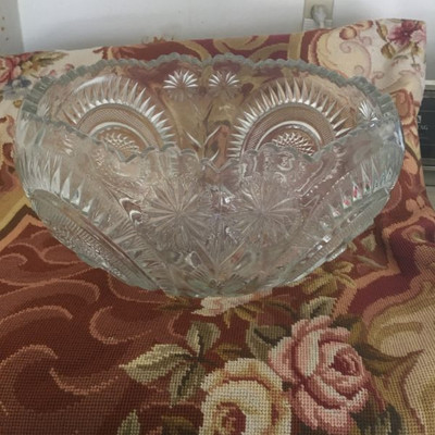 Mid-Century LARGE CUT BRILLIANT CRYSTAL BOWL WITH 18 GLASSES