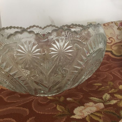 Mid-Century LARGE CUT BRILLIANT CRYSTAL BOWL WITH 18 GLASSES