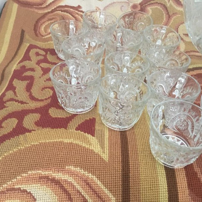 Mid-Century LARGE CUT BRILLIANT CRYSTAL BOWL WITH 18 GLASSES