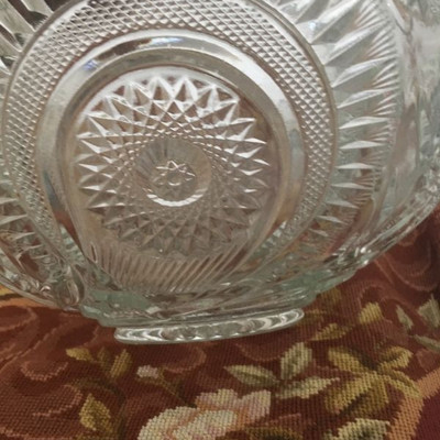 Mid-Century LARGE CUT BRILLIANT CRYSTAL BOWL WITH 18 GLASSES