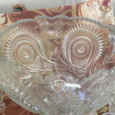 Mid-Century LARGE CUT BRILLIANT CRYSTAL BOWL WITH 18 GLASSES