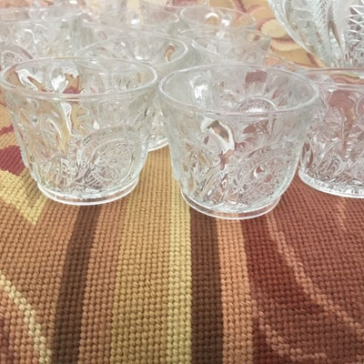 Mid-Century LARGE CUT BRILLIANT CRYSTAL BOWL WITH 18 GLASSES
