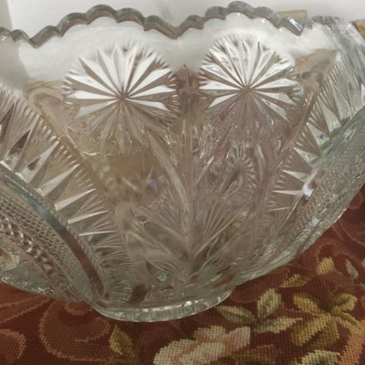 Mid-Century LARGE CUT BRILLIANT CRYSTAL BOWL WITH 18 GLASSES
