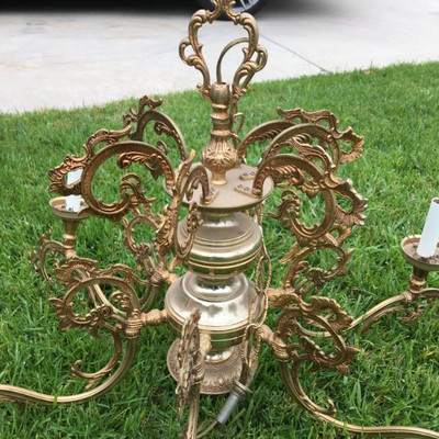 RETRO ALL BRASS 6 ARMS CEILING CHANDELIER