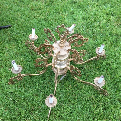 RETRO ALL BRASS 6 ARMS CEILING CHANDELIER