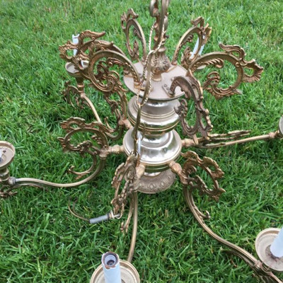 RETRO ALL BRASS 6 ARMS CEILING CHANDELIER