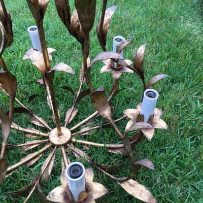 RETRO ALL BRASS UNUSUAL 6 ARMS CHANDELIER