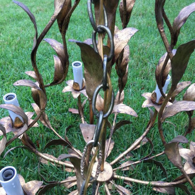 RETRO ALL BRASS UNUSUAL 6 ARMS CHANDELIER