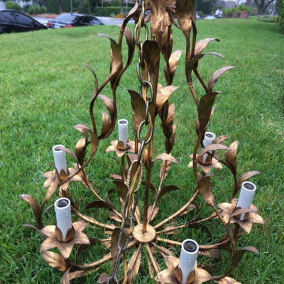 RETRO ALL BRASS UNUSUAL 6 ARMS CHANDELIER