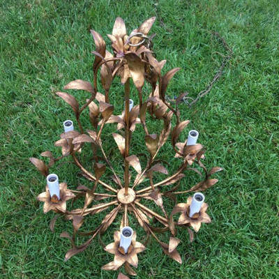 RETRO ALL BRASS UNUSUAL 6 ARMS CHANDELIER
