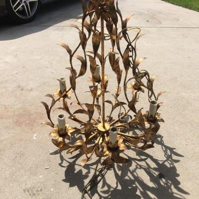 RETRO ALL BRASS UNUSUAL 6 ARMS CHANDELIER