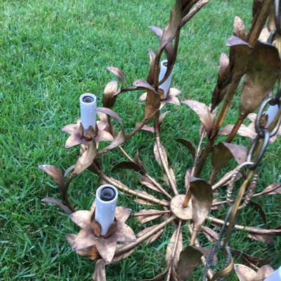 RETRO ALL BRASS UNUSUAL 6 ARMS CHANDELIER