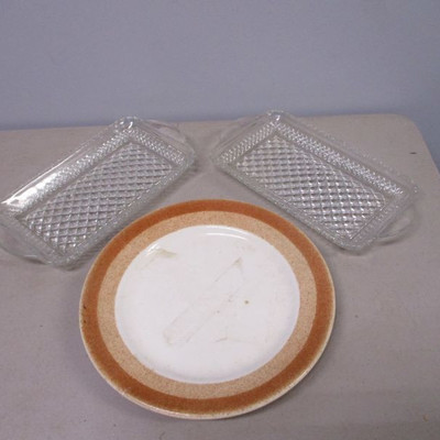 2 Glass Trays & Shenango  Plate