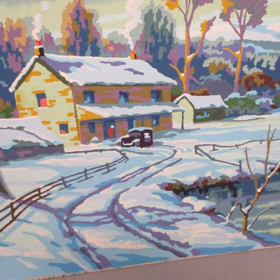 Scenic Winter Cottage Painting