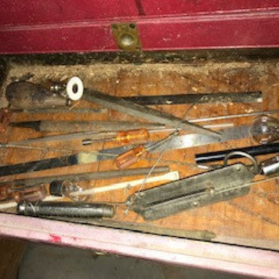 Assortment of Rivits, Files &Rivit  Gun & Other Tools & Metal Box