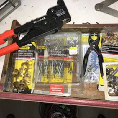 Assortment of Rivits, Files &Rivit  Gun & Other Tools & Metal Box