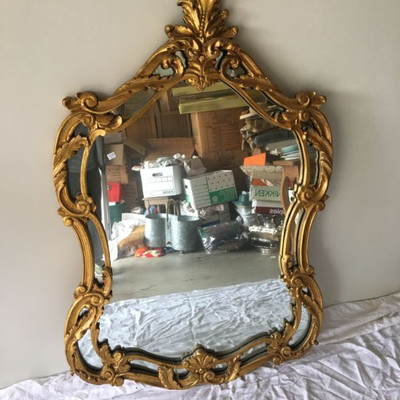 Vintage Large Hand Caved Mirror Wood Frame