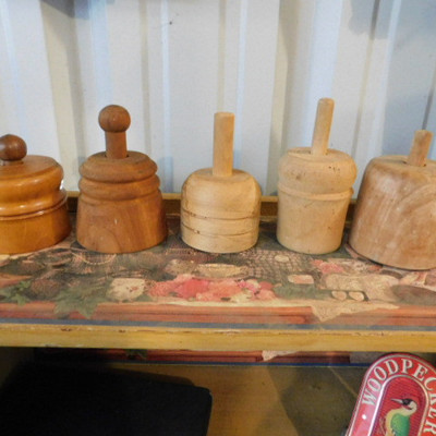 Set of Five Wood Butter Presses