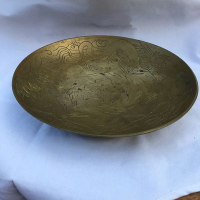 Antique/Vintage Chinese Large Etched Brass Platter